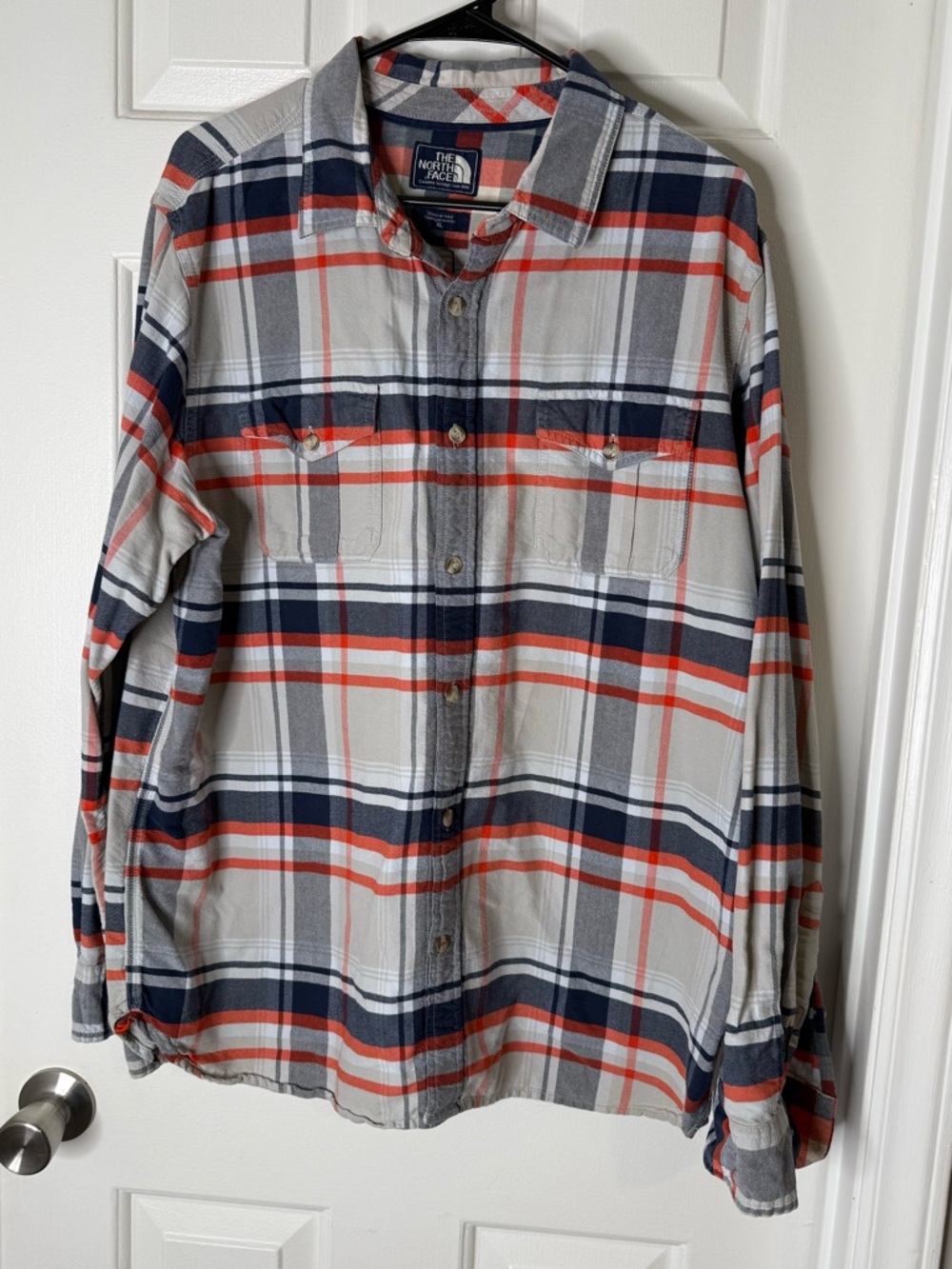 The North Face Orange, Navy & Gray Plaid Button-Up Shirt
